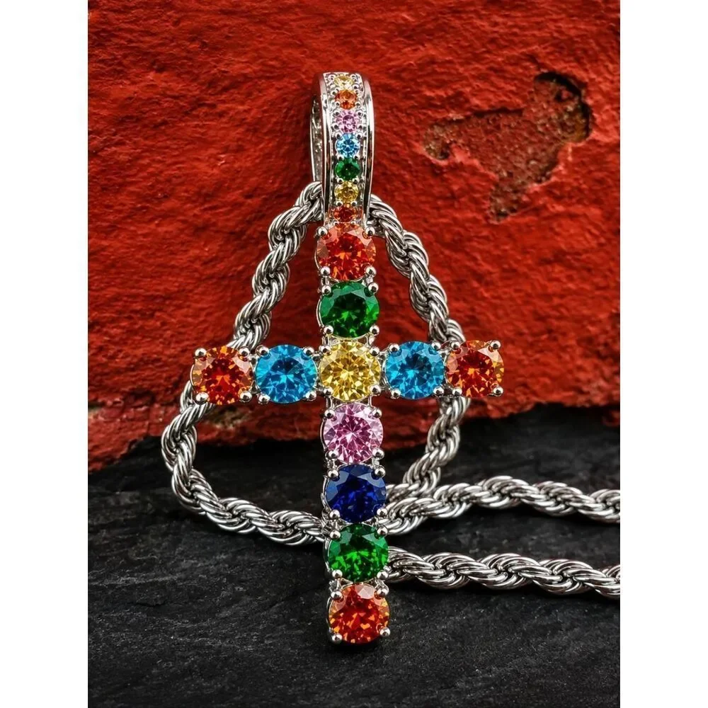 Silver Multicolor cross necklace